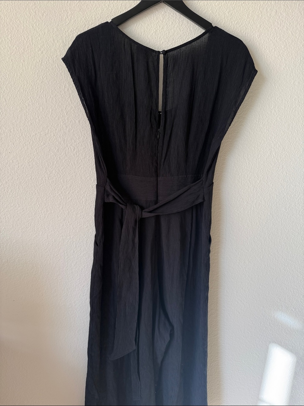 Anthropologie Black Textured Wide Leg Jumpsuit with Scoop Neck - Picture 7 of 9
